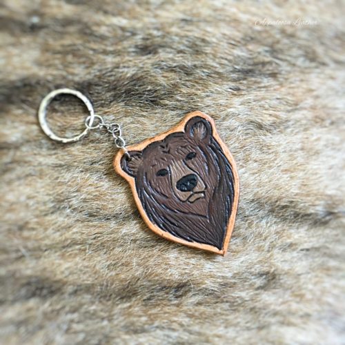 leather black bear keychain