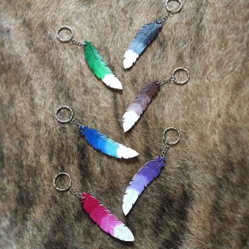 Ombre leather Feather Keychains