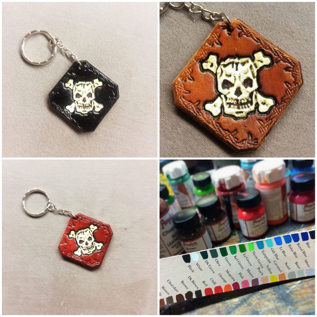 frankenskull leather keychain