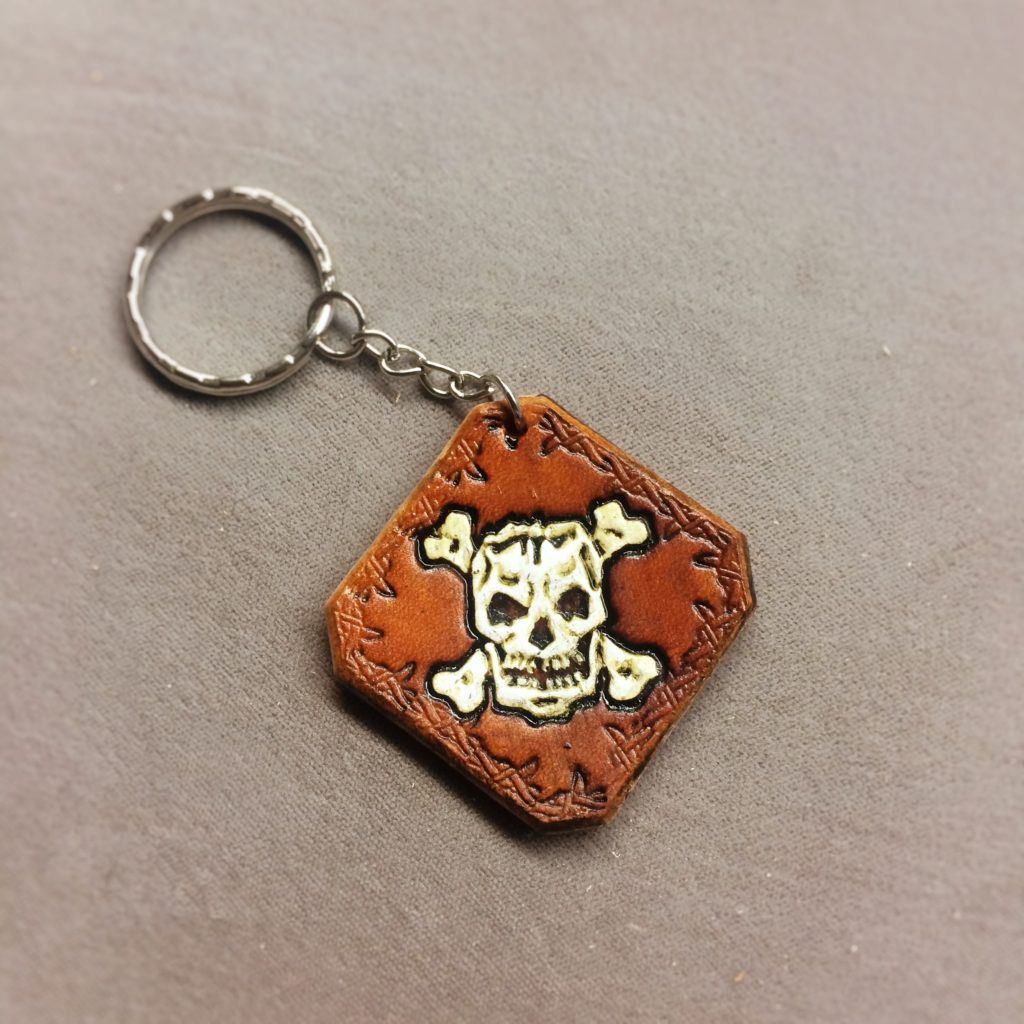 frankenskull leather keychain