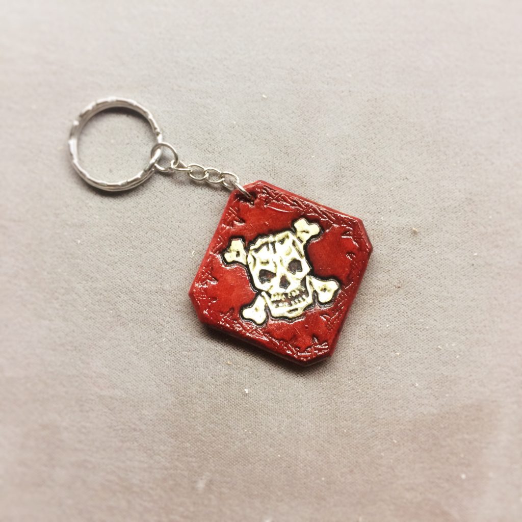 frankenskull leather keychain