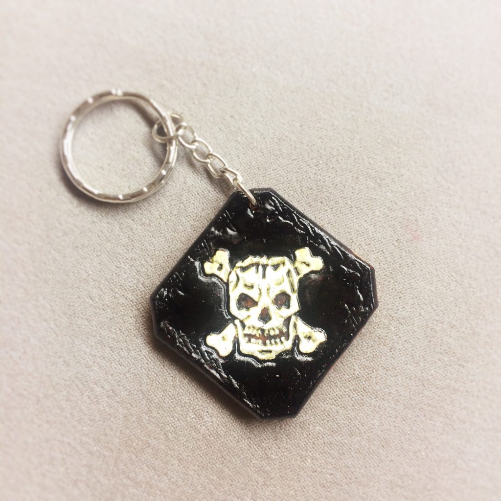 frankenskull leather keychain