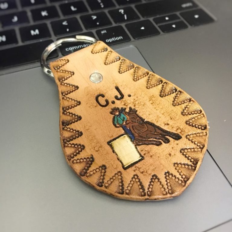 custom leather barrel racer key chain