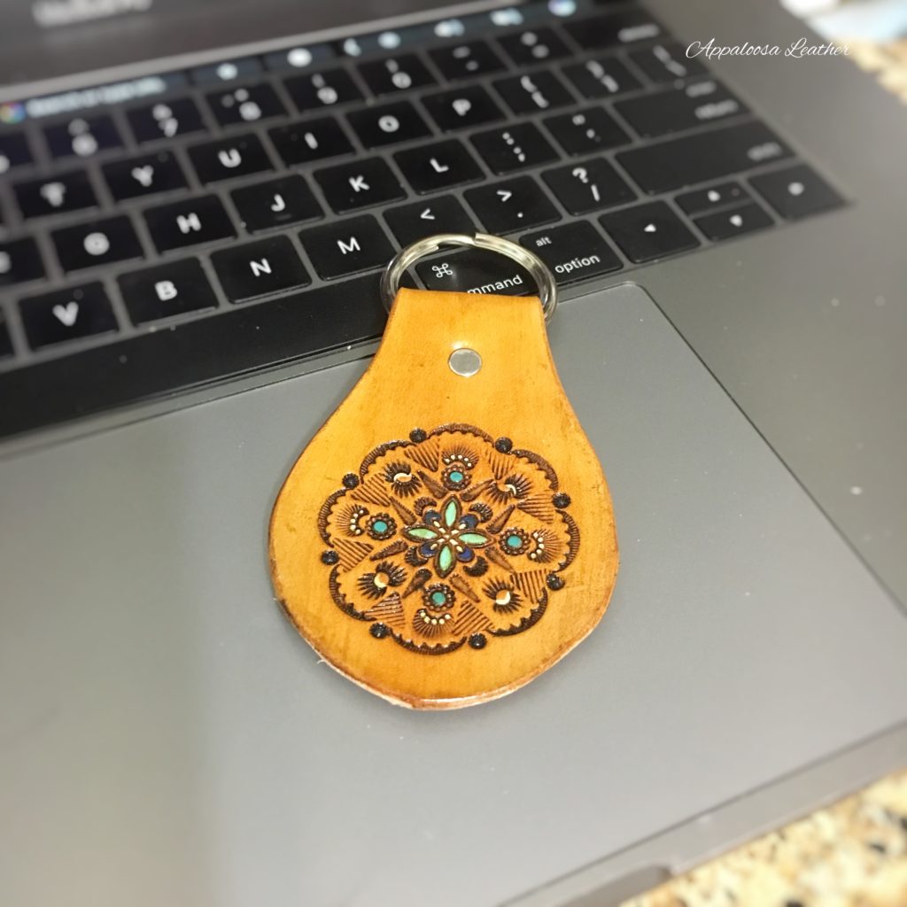 leather tooled boho key chain