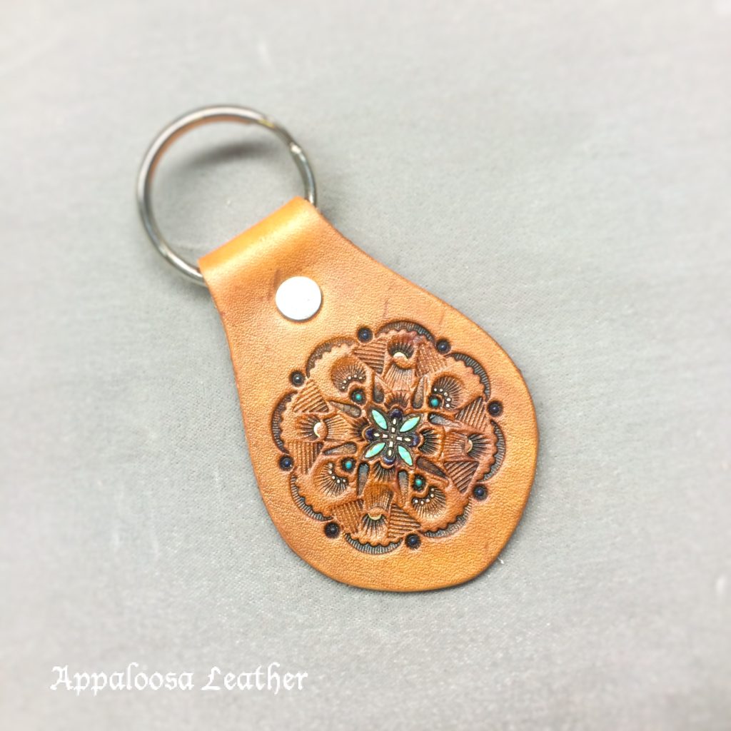 leather tooled boho key chain