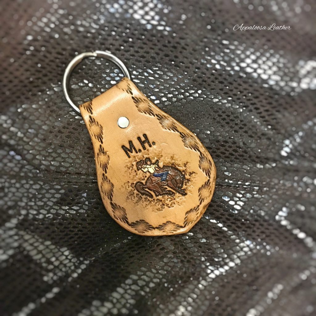 custom leather bronc rider key chain