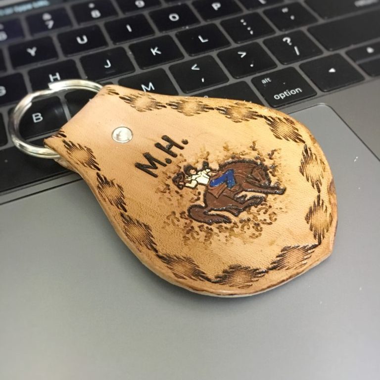 custom leather bronc rider key chain