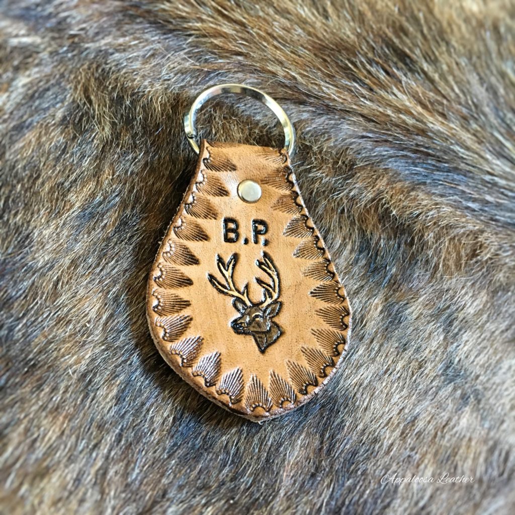 leather buck head key fob