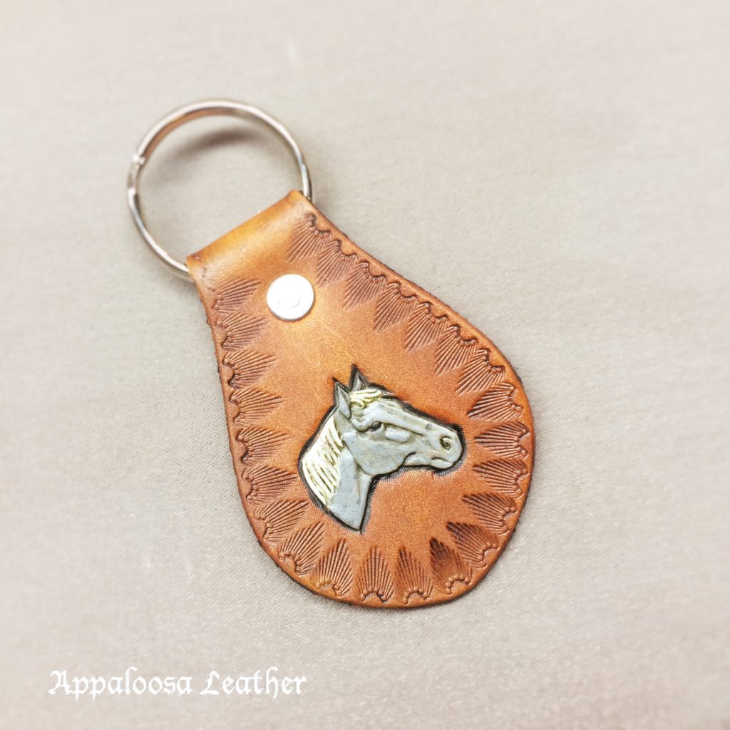 Grey Horse head leather Keyfob