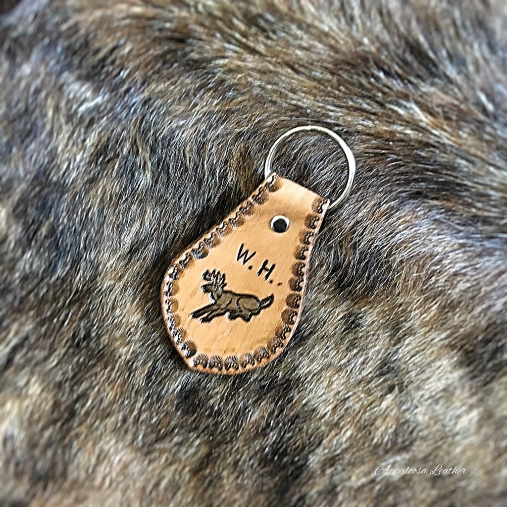 Whitetail deer custom leather key chain