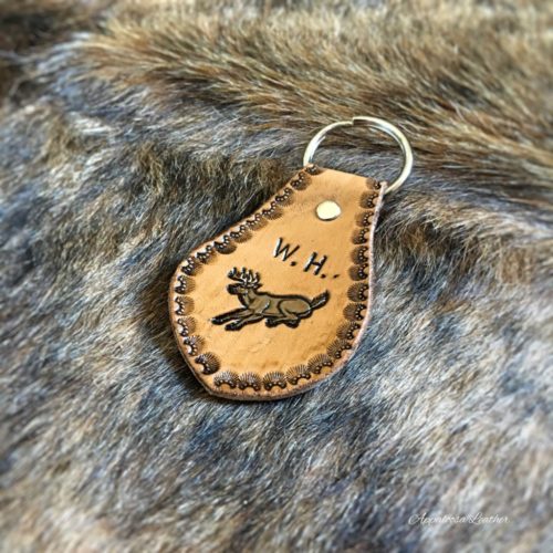 Whitetail deer custom leather key chain