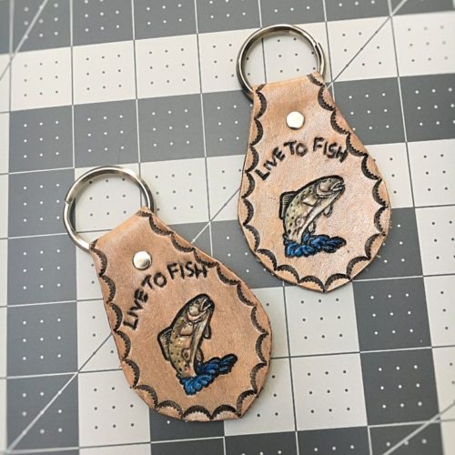 Live to fish leather keychain