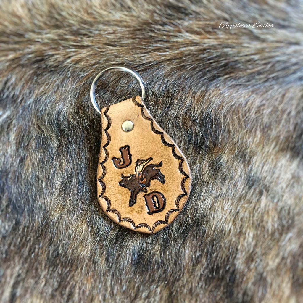 rodeo bull leather keyfob