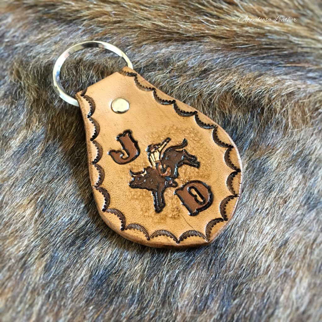 rodeo bull leather keyfob