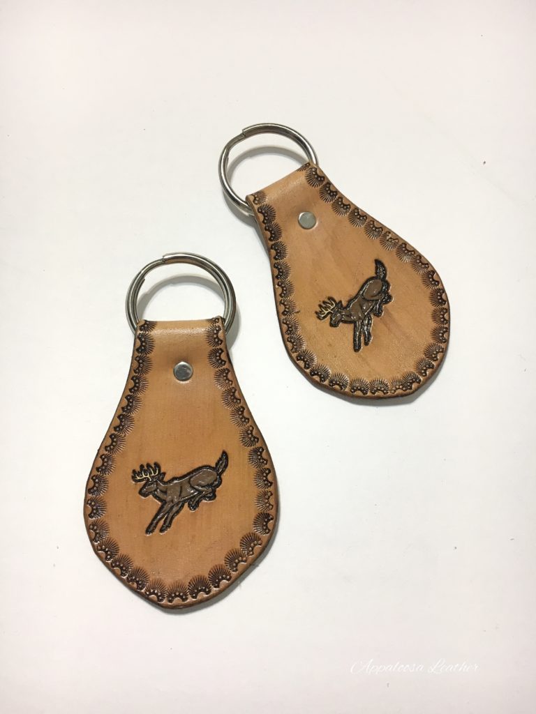 Whitetail deer custom leather key chain