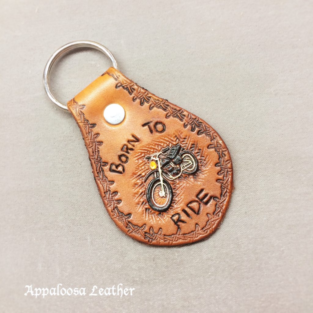 born to ride motorbike leather keychain