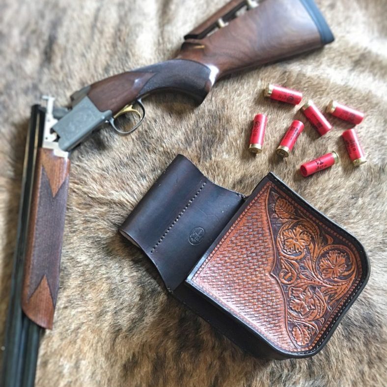 Leather tooled western shooting pouch