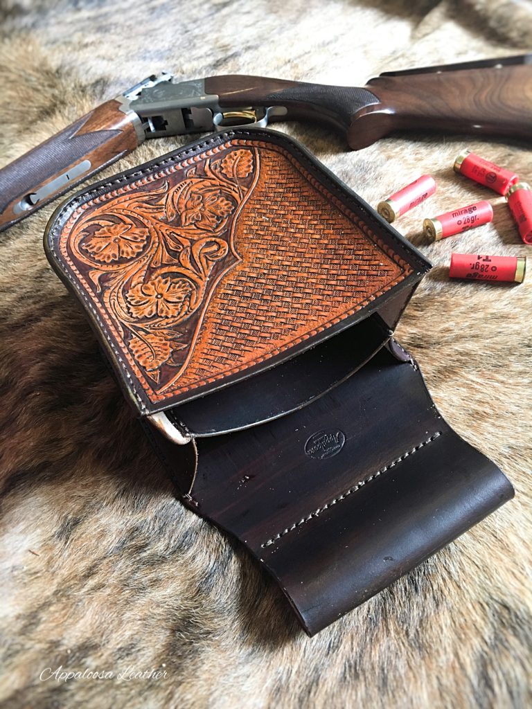 Leather tooled western shooting pouch