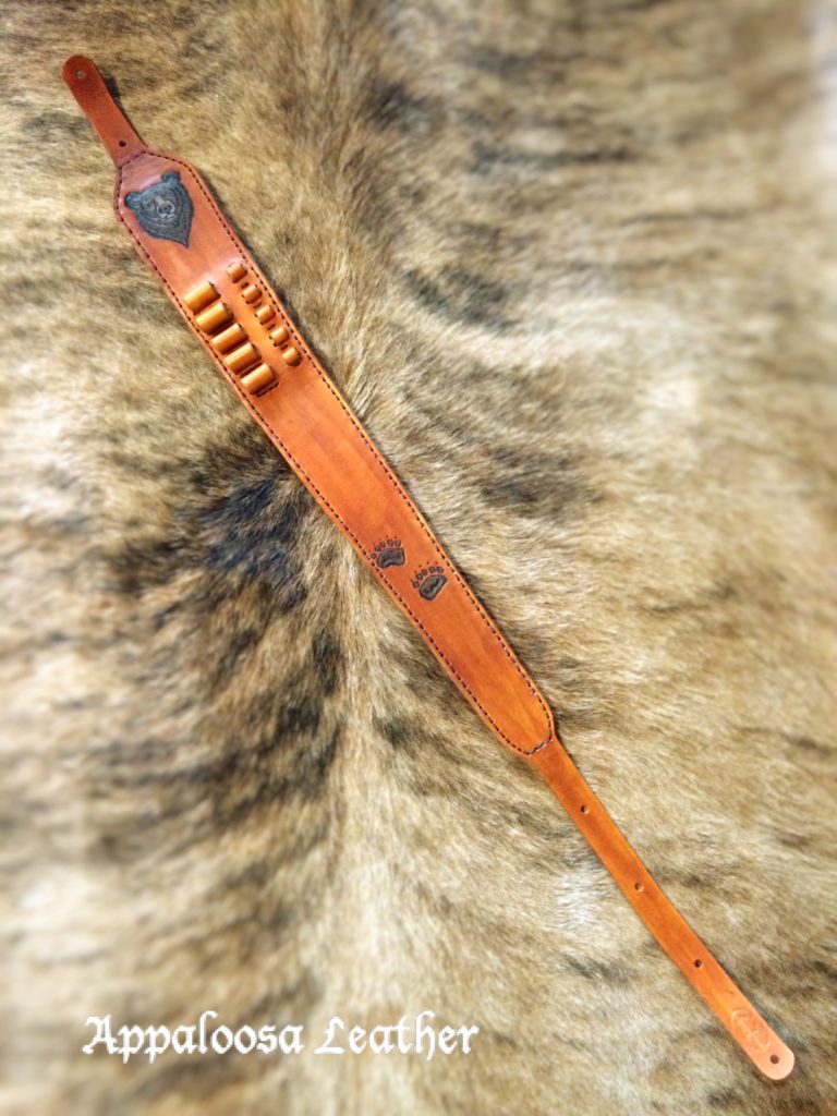 Black bear leather rifle sling with ammo slots