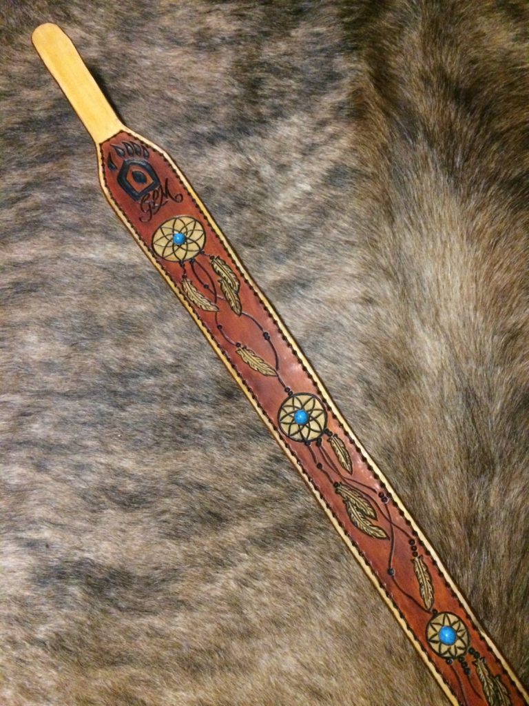 Dreamcatcher and turquoise rivets custom leather gun sling