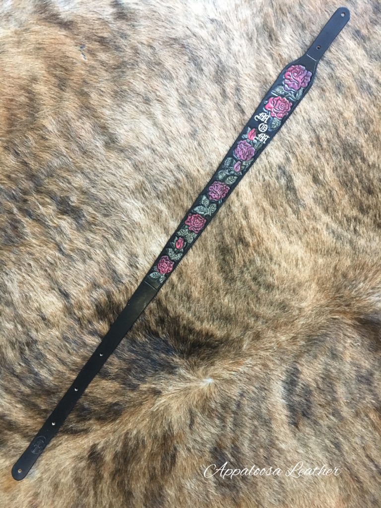 pink and purple roses custom leather gun sling