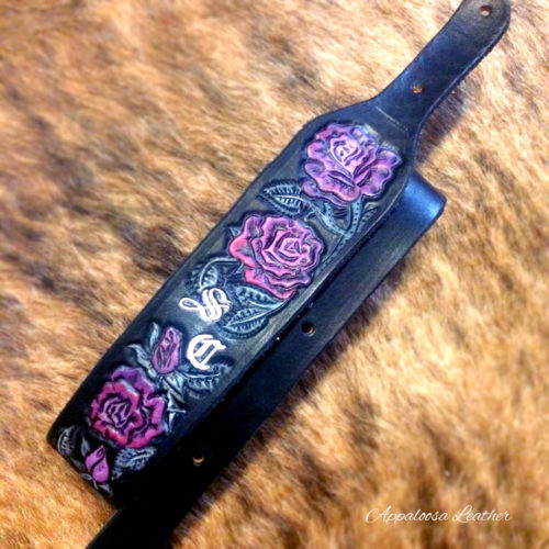 pink and purple roses custom leather gun sling