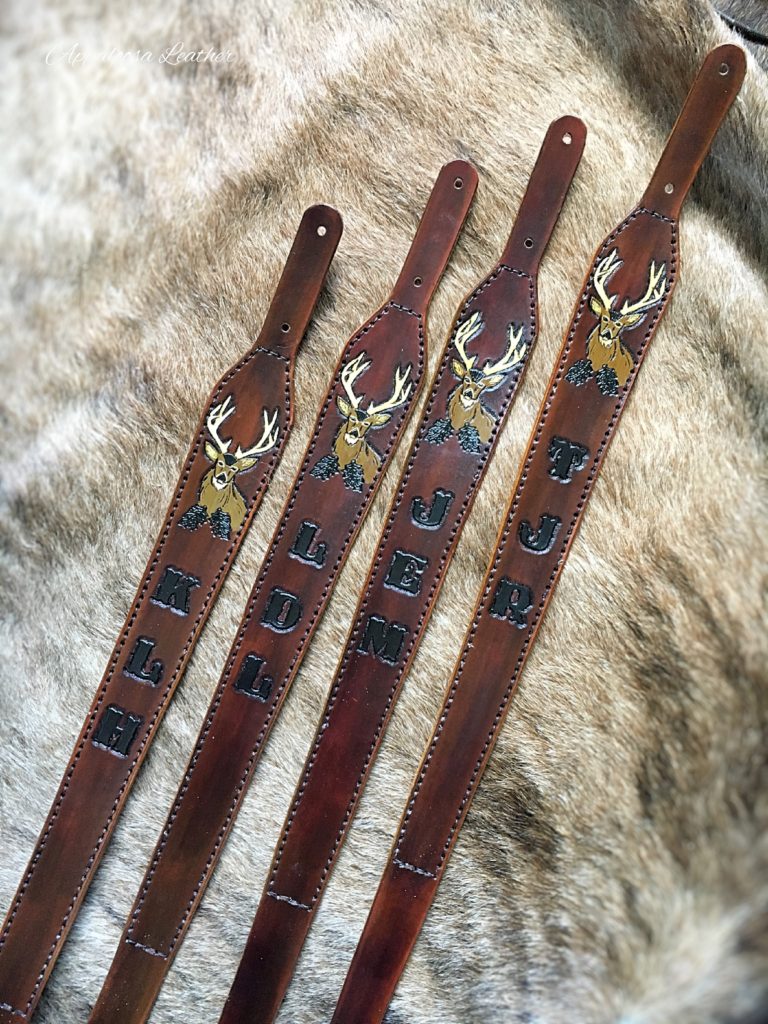 mule deer buck custom Leather rifle sling