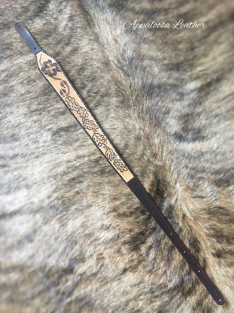 Shamrock, deer tracks, oak leaves custom leather rifle sling