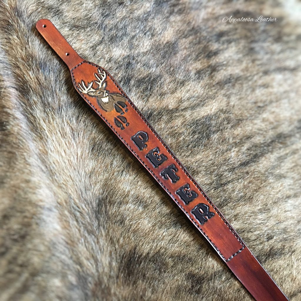 Whitetail Deer & Tracks Rifle Sling - Appaloosa Leather Inc