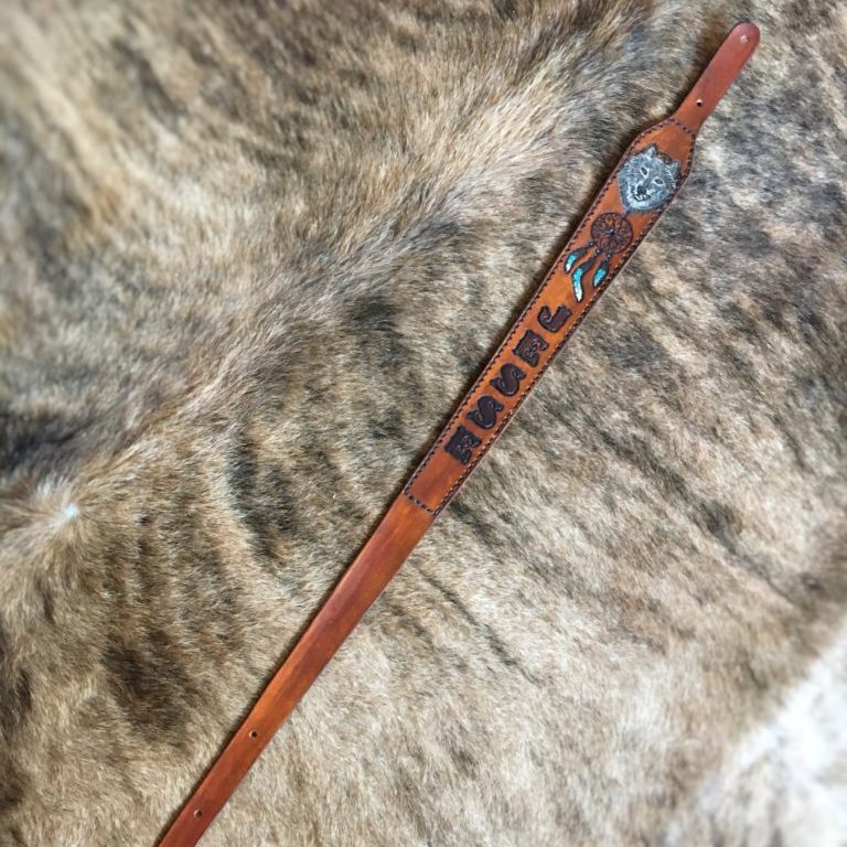 wolf and dream catcher custom leather gun sling