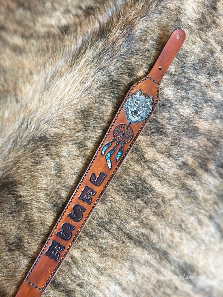 Wolf & Dream Catcher Rifle Sling - Appaloosa Leather