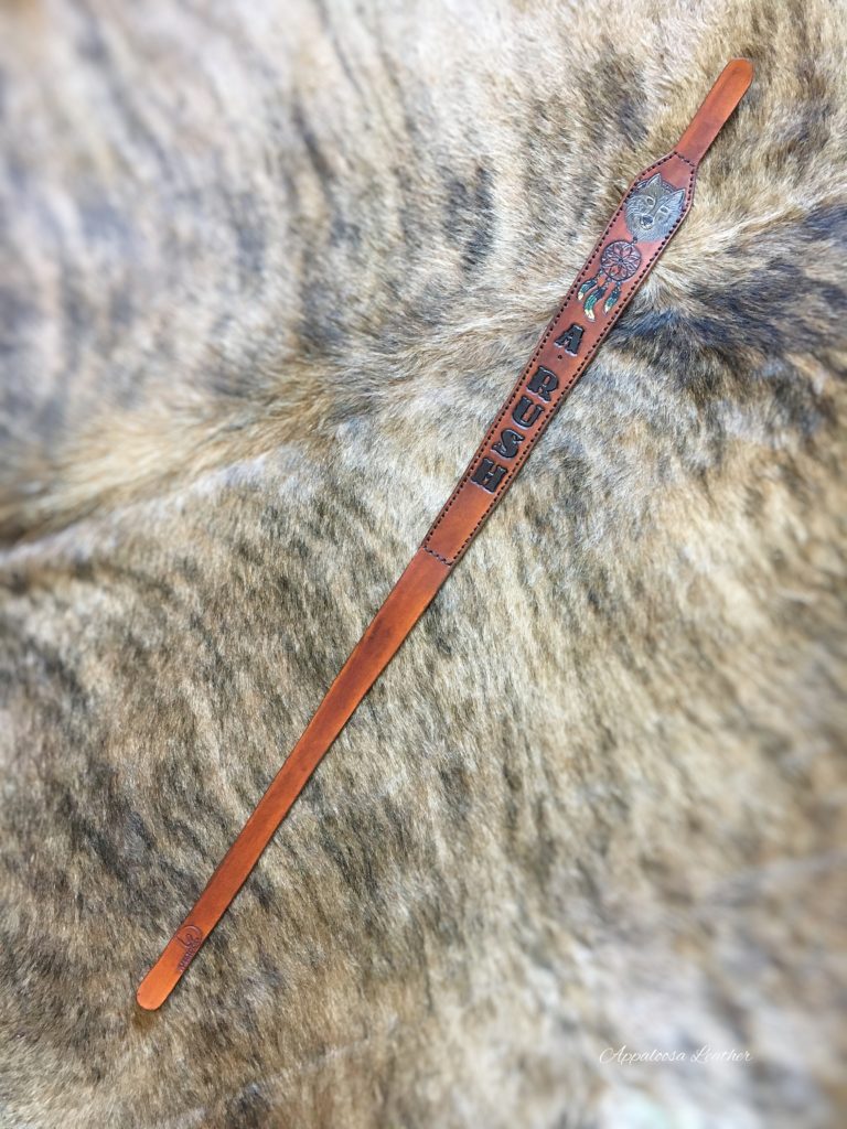 wolf and dream catcher custom leather gun strap