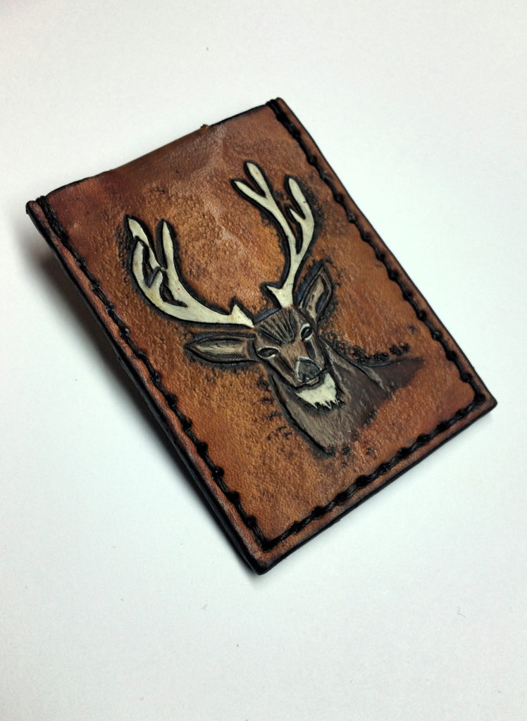 Mule deer leather card wallet