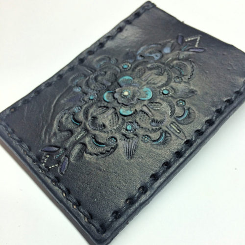 Turquoise Tooled leather Front Pocket Wallet
