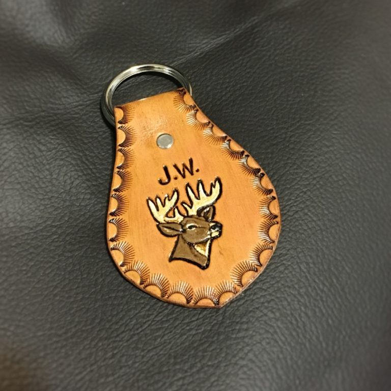 Whitetail Buck Head Leather Keyfob