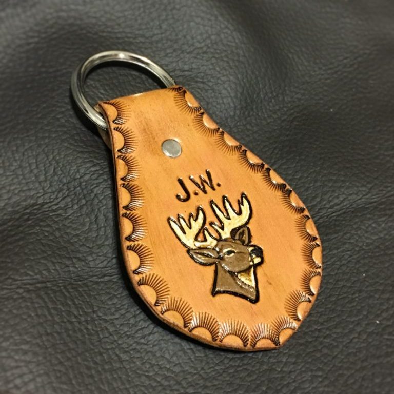 Whitetail Buck Head Leather Keyfob