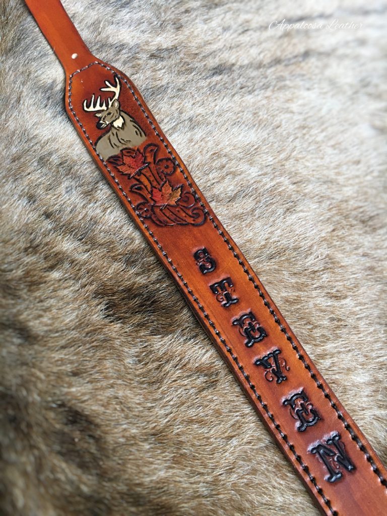 Custom Whitetail and Maple Leaves Leather Gun Sling