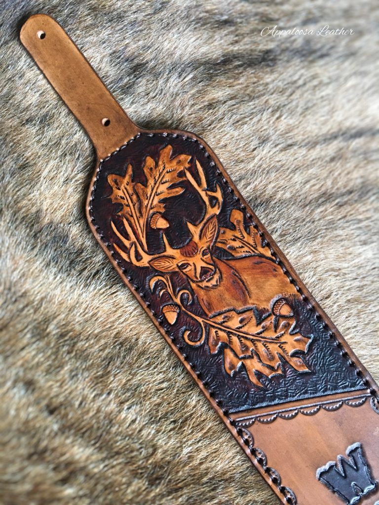 Mule Deer Oak Leaves & Acorn Wide Gun Sling - Appaloosa Leather Inc