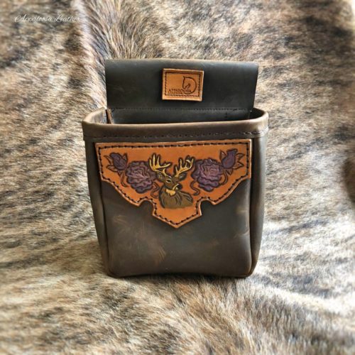 1 Compartment Tooled Shooting Pouch with Deer and Purple Roses