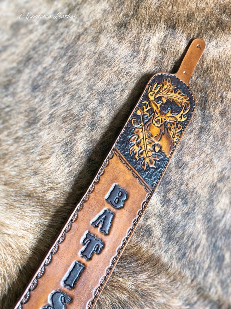 Mule Deer Oak Leaves & Acorn Wide Gun Sling - Appaloosa Leather Inc