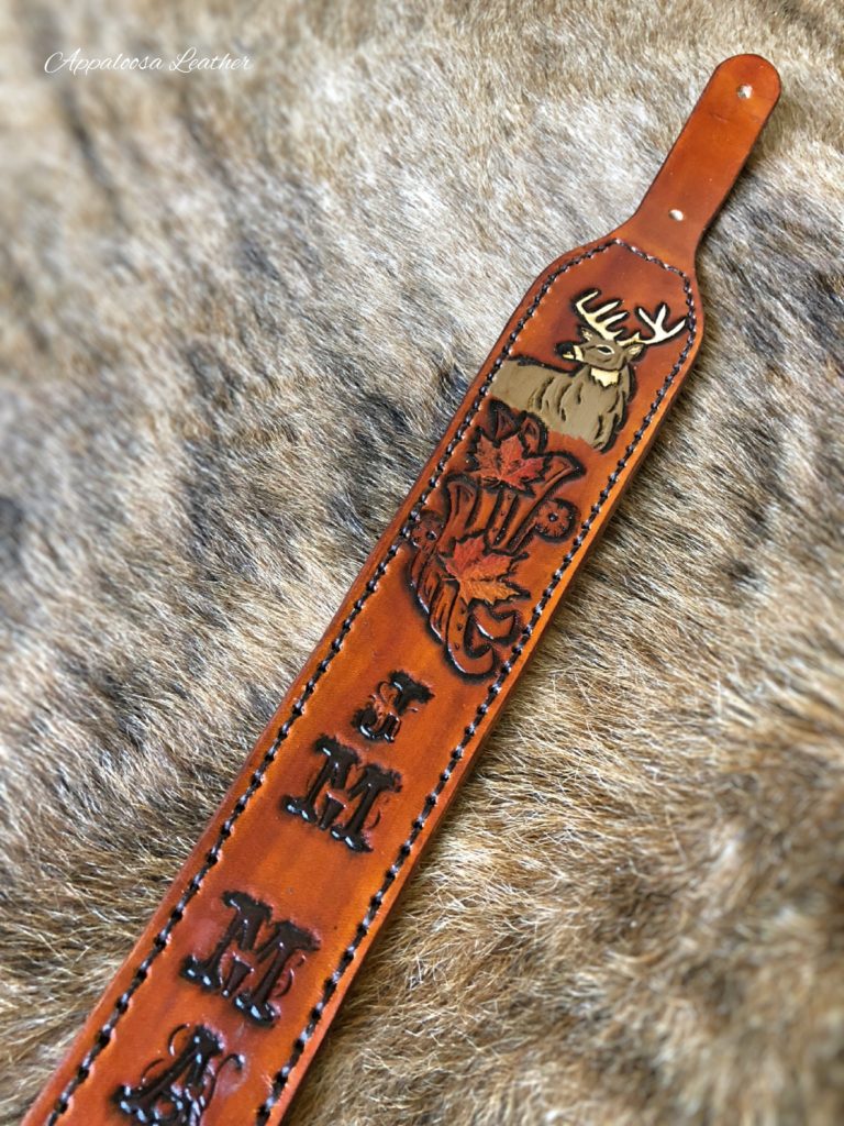 custom leather whitetail and maple sling
