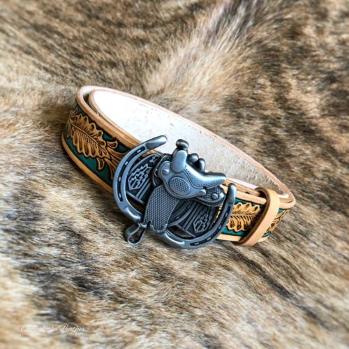 Western Floral Belt in Turquoise with Saddle Buckle