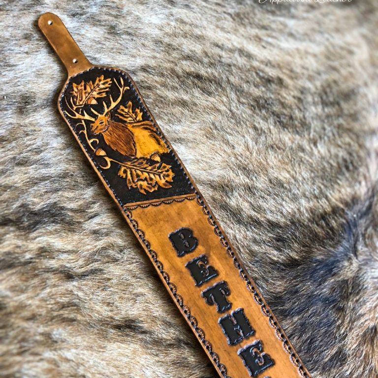 Elk with Oak & Acorn Custom Leather Sling