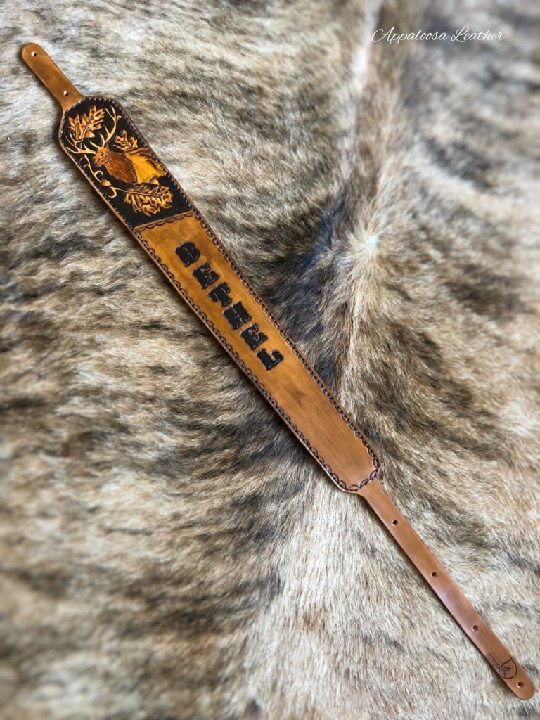 Elk with Oak & Acorn Custom Leather Sling