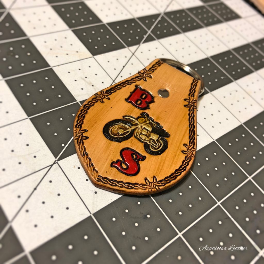 Motorbike & Initials Leather Keychain